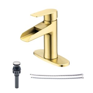 Rainlex 1-Handle Single Hole Bathroom Faucet with Brushed Gold Drain Assembly