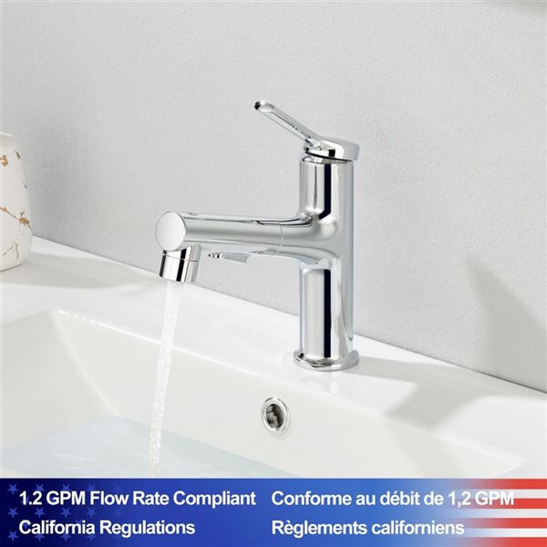 Rainlex 1-Handle Pull Out Bathroom Lavatory Sink Faucet With Chrome Water Supply Line