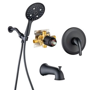 Rainlex 6-in Matte Black Simple Single-Handle 6-Spray Shower Faucet with Tub