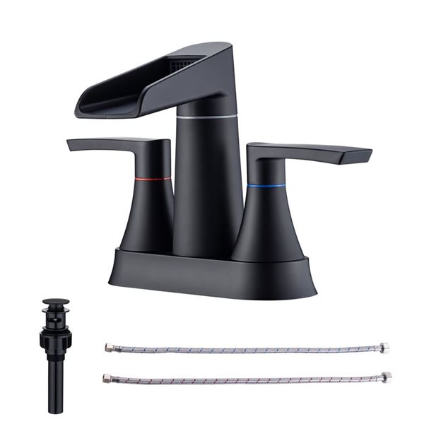 Rainlex Centerset Faucet 4-in 2-Handle Bathroom Faucet with Matte Black Drain Assembly