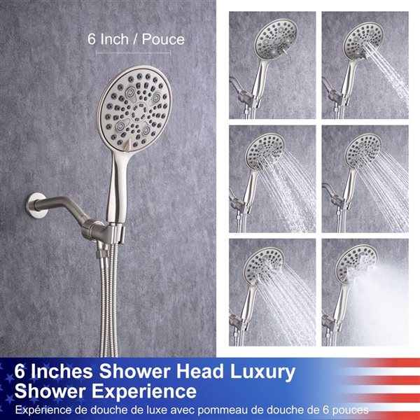 Rainlex 6-in Brushed Nickel Simple Single-Handle 6-Spray Shower Faucet with Tub