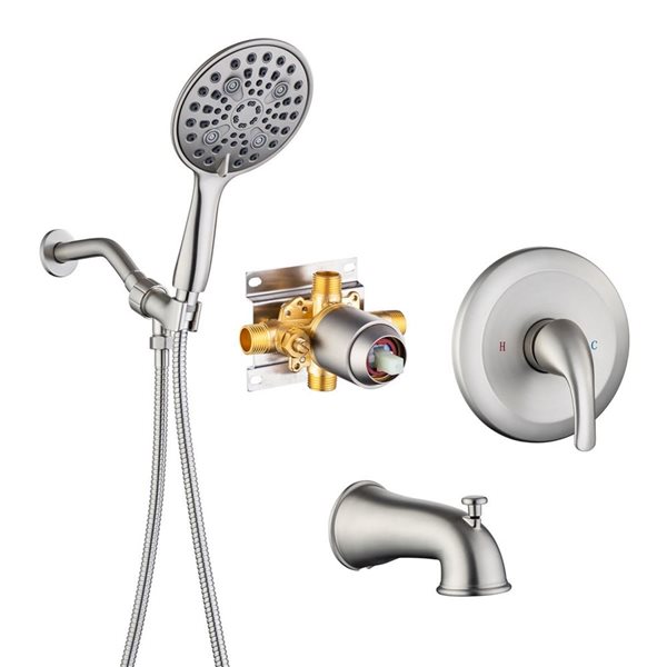 Rainlex 6-in Brushed Nickel Simple Single-Handle 6-Spray Shower Faucet with Tub