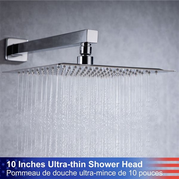 Rainlex 10-in Chrome Showerhead Single-Handle 1-Spray Square High Pressure Shower Faucet