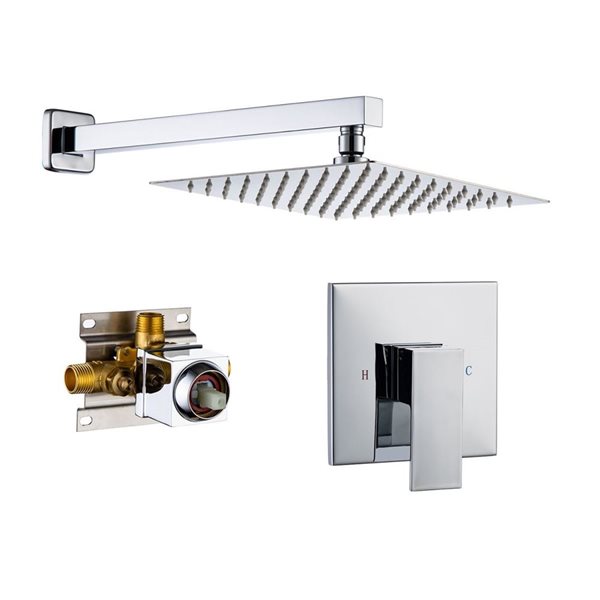 Rainlex 10-in Chrome Showerhead Single-Handle 1-Spray Square High Pressure Shower Faucet