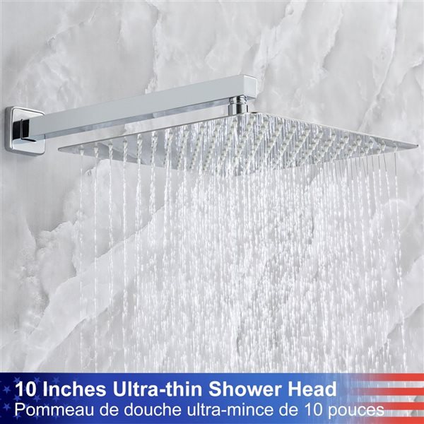 Rainlex 10-in Chrome Single-Handle 3-Sprays Square Showerhead Rainfall Shower Faucet and Tub