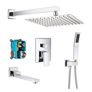 Rainlex 10-in Chrome Single-Handle 3-Sprays Square Showerhead Rainfall Shower Faucet and Tub