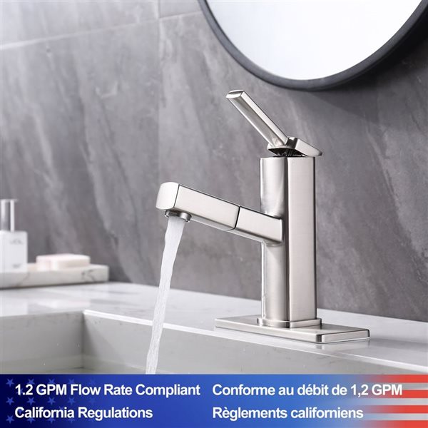 Rainlex 1-Handle Brushed Nickel Multifunctional Single Hole Bathroom Faucet