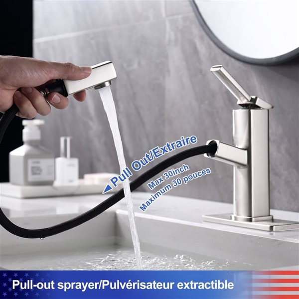 Rainlex 1-Handle Brushed Nickel Multifunctional Single Hole Bathroom Faucet