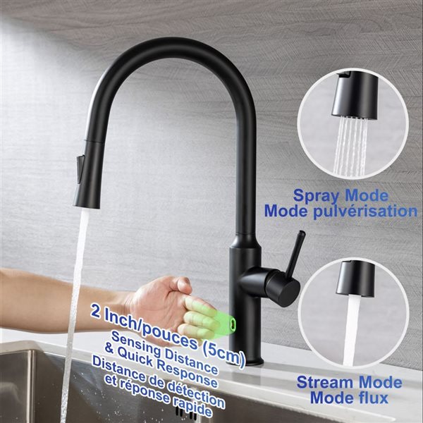 Rainlex Matte Black Touchless Sensor Commercial Pull-Down Single Handle Kitchen Faucet