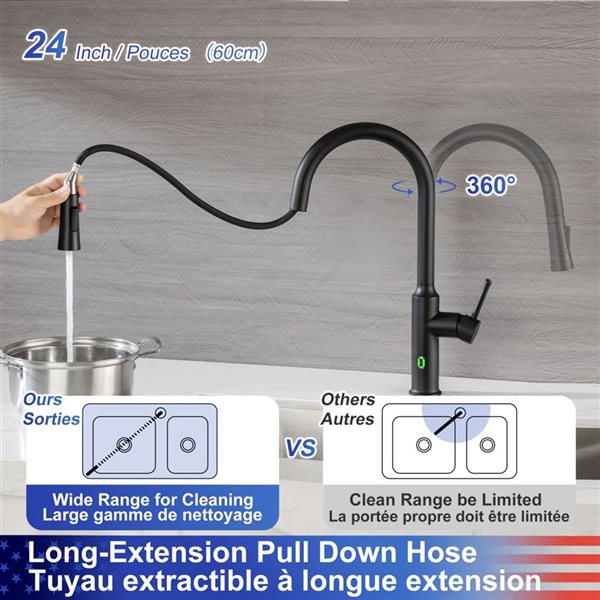 Rainlex Matte Black Touchless Sensor Commercial Pull-Down Single Handle Kitchen Faucet