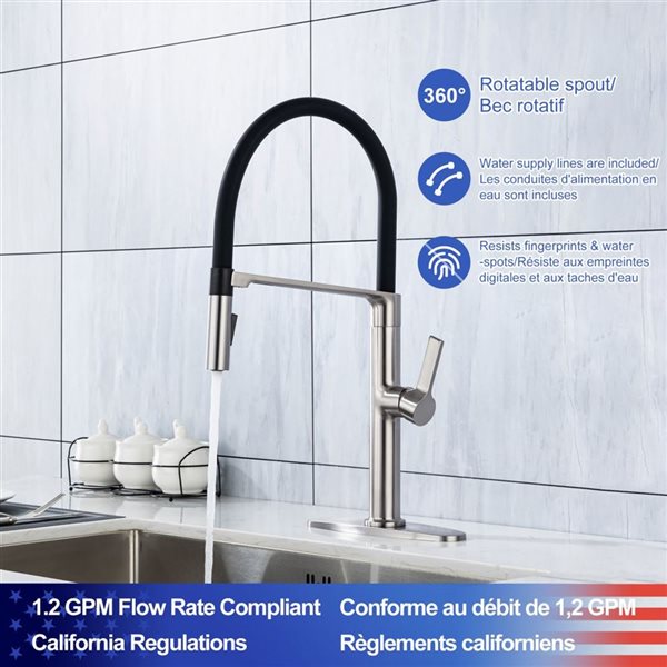 Rainlex Brushed Nickel 1-Handle Magnetic Pull Out Touch Kitchen Faucet