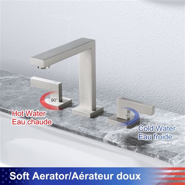 Rainlex 2-Handle Square Widespread Bathroom Faucet with Brushed Nickel Drain Assembly