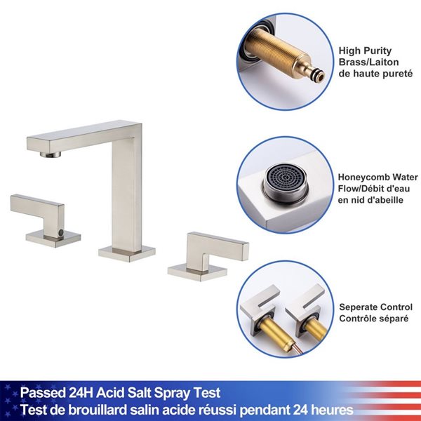 Rainlex 2-Handle Square Widespread Bathroom Faucet with Brushed Nickel Drain Assembly