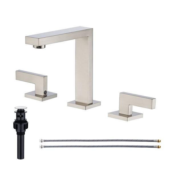 Rainlex 2-Handle Square Widespread Bathroom Faucet with Brushed Nickel Drain Assembly