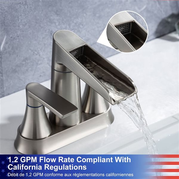 Rainlex Centerset Faucet 4-in 2-Handle Bathroom Faucet with Brushed Nickel Drain Assembly