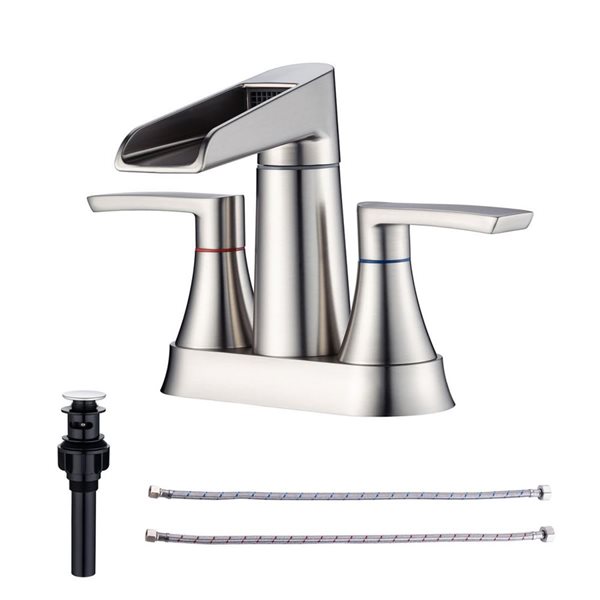 Rainlex Centerset Faucet 4-in 2-Handle Bathroom Faucet with Brushed Nickel Drain Assembly