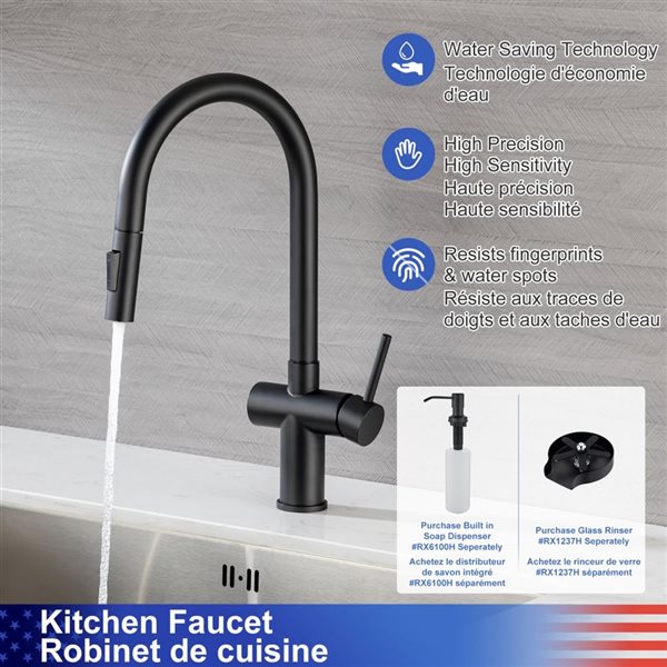 Rainlex Matte Black Single Handle Pull Down Kitchen Faucet With Supply Lines