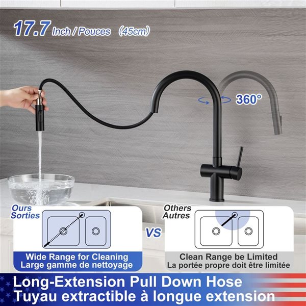 Rainlex Matte Black Single Handle Pull Down Kitchen Faucet With Supply Lines