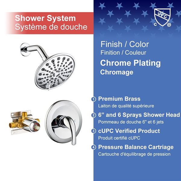 Rainlex 6-in Chrome Single-Handle 6-Spray Shower Faucet with Handheld