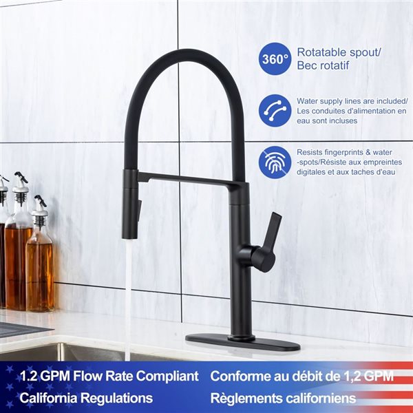 Rainlex Matte Black 1-Handle Magnetic Pull Out Touch Kitchen Faucet