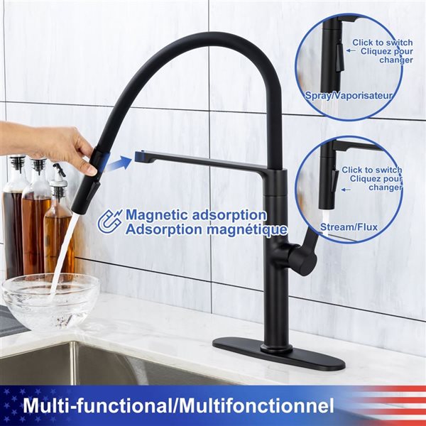 Rainlex Matte Black 1-Handle Magnetic Pull Out Touch Kitchen Faucet