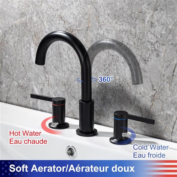 Rainlex 2-Handle Matte Black Widespread Bathroom Faucet with Drain Assembly