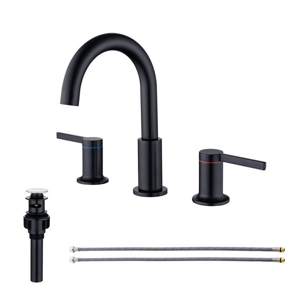 Rainlex 2-Handle Matte Black Widespread Bathroom Faucet with Drain Assembly