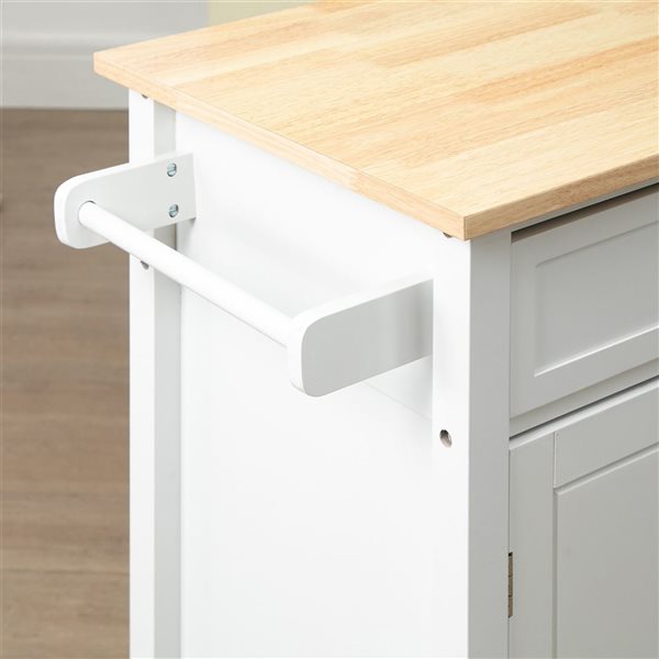 HomCom 32.75 W x 17.75 D x 34.75-in H White Rolling Kitchen Cart w/ Wood Top, Drawer and Shelves