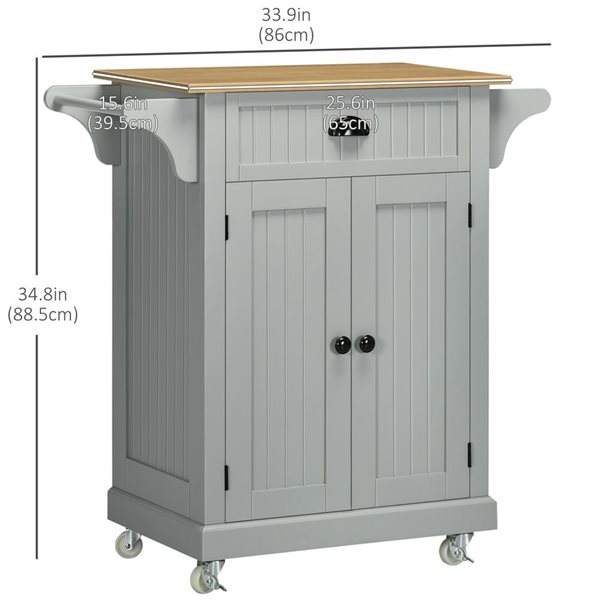 HomCom 33.9 W x 15.6 D x 34.8-in H Grey Kitchen Island on Wheels w/Drawer, Towel Bar and Cabinet