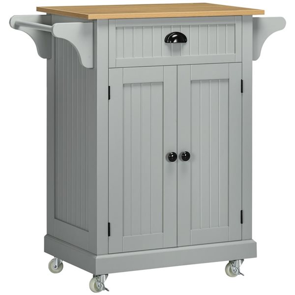 HomCom 33.9 W x 15.6 D x 34.8-in H Grey Kitchen Island on Wheels w/Drawer, Towel Bar and Cabinet