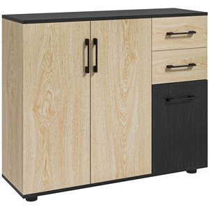 Armoire de rangement HomCom 35,4 l. x 11,8 p. x 29,7 po h. aspect bois et noir avec 2 tiroirs et 3 portes