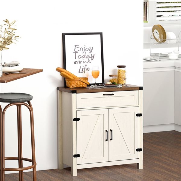 HomCom 29.9 W x 15.4 D x 32.7-in H Distressed White Composite Sideboard Buffet Cabinet w/ Drawer and Adjustable Shelf