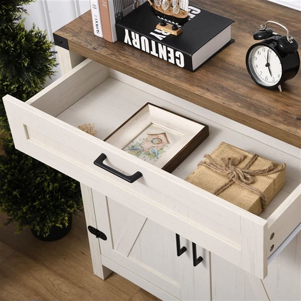 HomCom 29.9 W x 15.4 D x 32.7-in H Distressed White Composite Sideboard Buffet Cabinet w/ Drawer and Adjustable Shelf