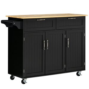 HomCom 47.75 W x 18 D x 35.75-in H Black Rolling Kitchen Island w/ Towel Bar, Drawers and Cabinets