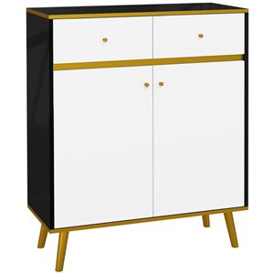 Armoire de rangement moderne HomCom 31,5 l. x 13,4 p. x 39 po h. panneau de particules blanc/noir et portes lustrées