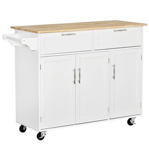 HomCom 47.75 W x 18 D x 35.75-in H White Rolling Kitchen Island w/ Towel Bar, Drawers and Cabinets