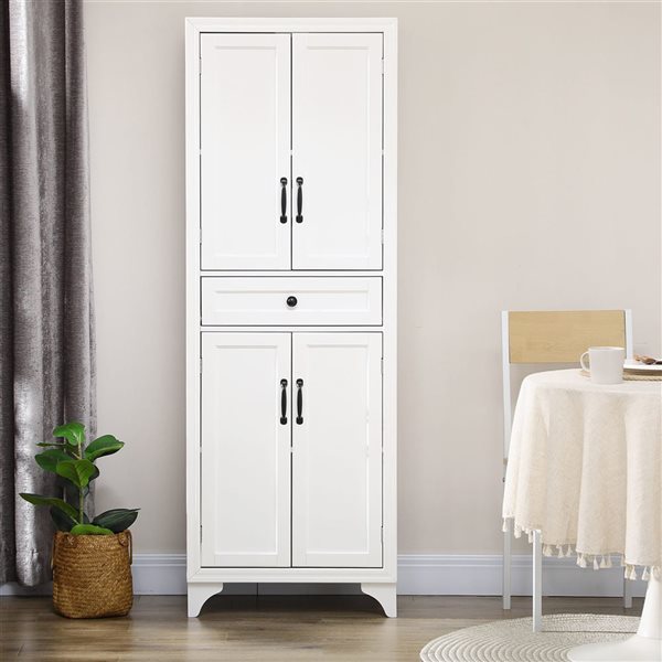 Armoire de rangement HomCom 23,6 l. x 15 p. x 66,9 po h. composite blanc avec 4 portes/1 tiroir