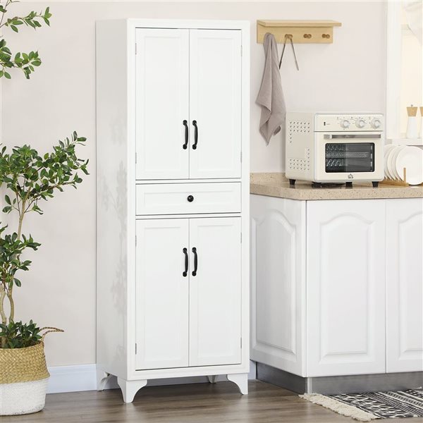 Armoire de rangement HomCom 23,6 l. x 15 p. x 66,9 po h. composite blanc avec 4 portes/1 tiroir