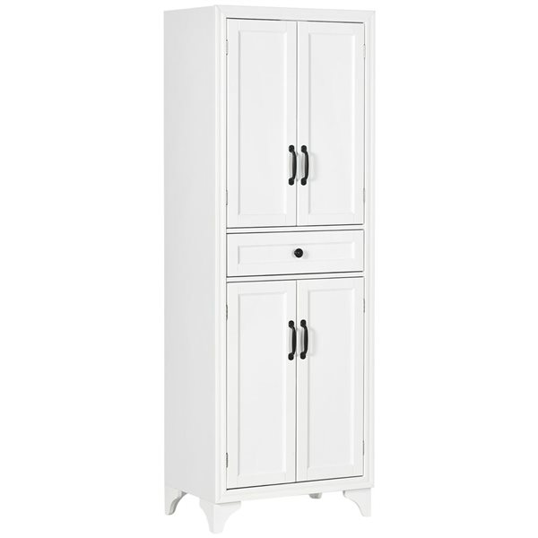 HomCom 23.6 W x 15 D x 66.9-in H White Composite Kitchen Pantry Storage Cabinet w/ 4 Doors and 1 Drawer