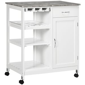 HomCom 29.9 W x 18.9 D x 34.6-in H White Kitchen Cart on Wheels w/ Wine Rack, Drawer, Shelf, Door