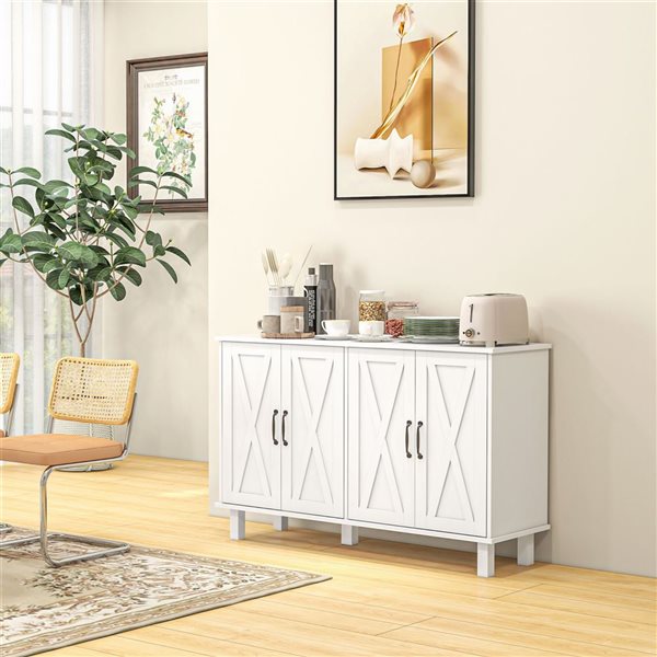 Buffet HomCom 47.2 l. x 14.6 p. x 29.5 pi h. composite blanc avec 4 portes et tablette réglable