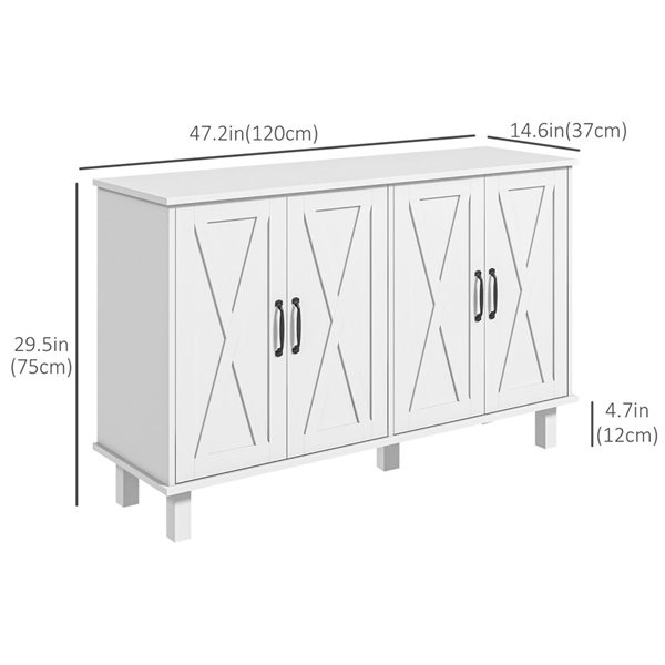 Buffet HomCom 47.2 l. x 14.6 p. x 29.5 pi h. composite blanc avec 4 portes et tablette réglable