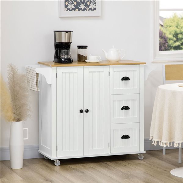 HomCom 45.9 W x 15.6 D x 35.4-in H White Kitchen Island on Wheels w/ Storage Cabinet and Drawers