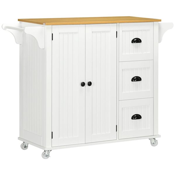 HomCom 45.9 W x 15.6 D x 35.4-in H White Kitchen Island on Wheels w/ Storage Cabinet and Drawers