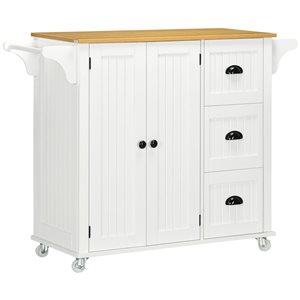 Îlot de cuisine sur roues HomCom 45,9 l. x 15,6 p. x 35,4 po h. blanc avec armoire de rangement et tiroirs