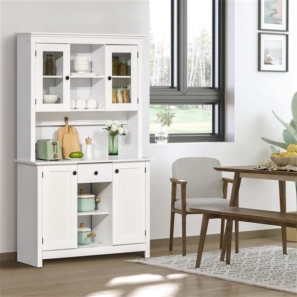 HomCom 41.7 W x 15.6 D x 70.7-in H White Composite Buffet with Hutch - 4 Doors/1 Drawer and Shelves