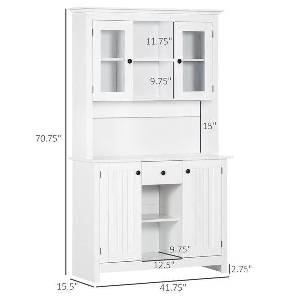 HomCom 41.7 W x 15.6 D x 70.7-in H White Composite Buffet with Hutch - 4 Doors/1 Drawer and Shelves