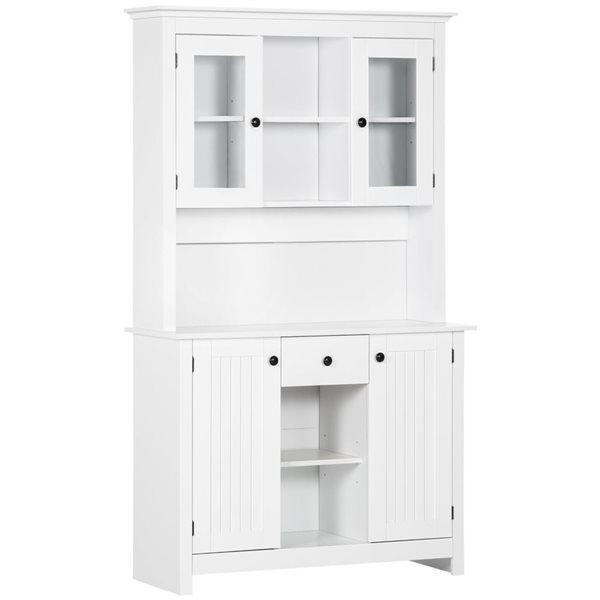 HomCom 41.7 W x 15.6 D x 70.7-in H White Composite Buffet with Hutch - 4 Doors/1 Drawer and Shelves