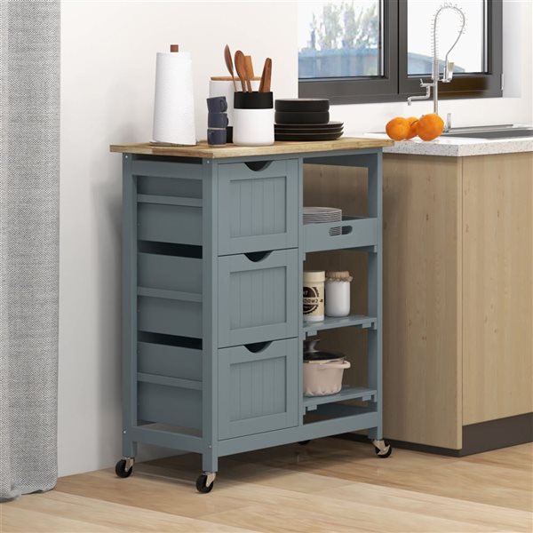 HomCom 26.4 L x 14.6 W x 33.7-in H Grey Rolling Kitchen Cart w/ Trays and Drawers