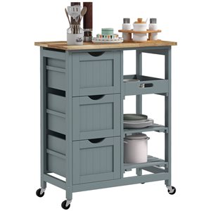 HomCom 26.4 L x 14.6 W x 33.7-in H Grey Rolling Kitchen Cart w/ Trays and Drawers